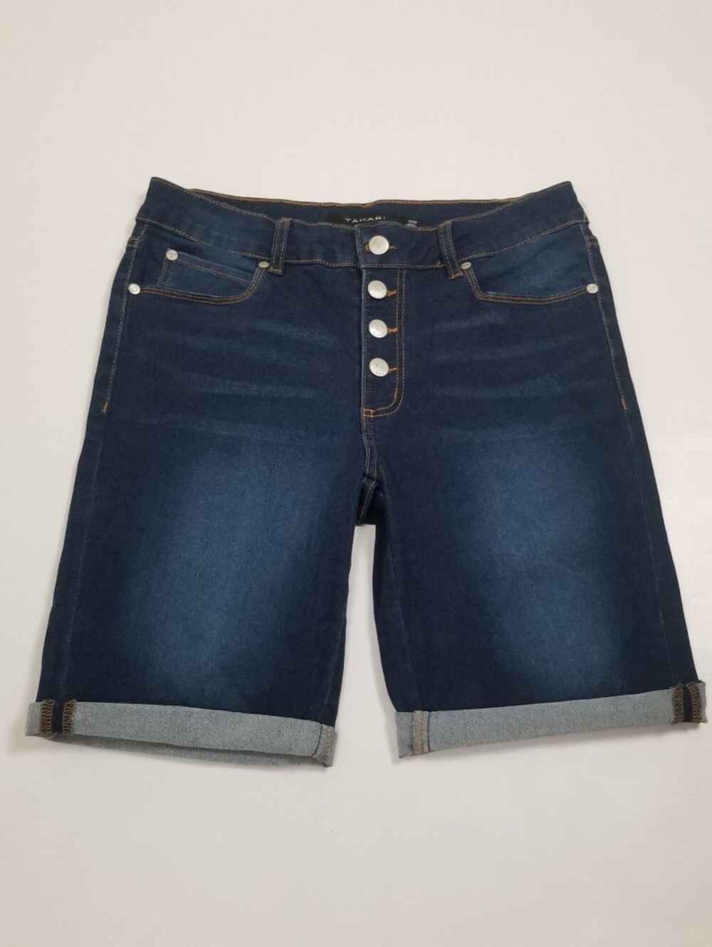 Tahari Beatrice Button-Fly Denim Bermuda Shorts Size 10